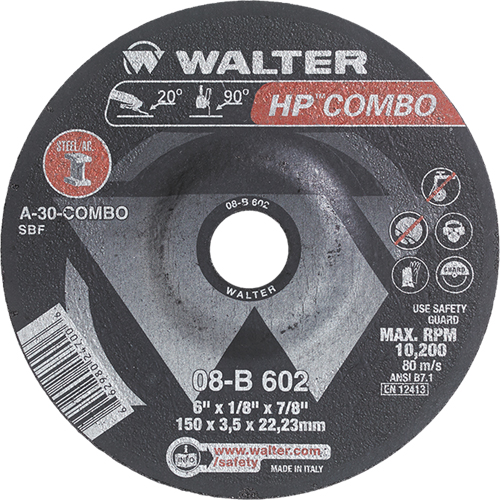 HP Combo Depressed Center Combination Wheel, 6" x 1/8", 7/8" Arbor, Type 27 M & M Nord Ouest Inc