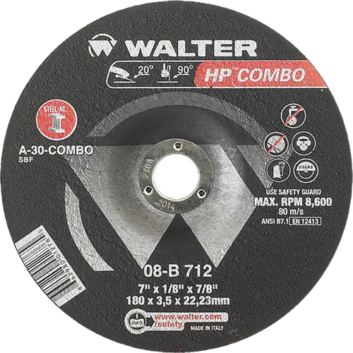 HP Combo Depressed Center Combination Wheel, 7" x 1/8", 7/8" Arbor, Type 27 M & M Nord Ouest Inc