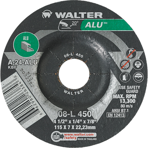 Meules en aluminium &agrave; moyeu d&eacute;port&eacute;, 4-1/2" x 1/4", Arbre 7/8", Type 27 M & M Nord Ouest Inc