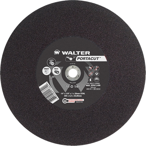 Meule &agrave; tronçonner rapide en acier inoxydable Portacut, 14" x 1/8", Arbre de 7/8", Type 1, Carbure de silicium, 5400 Tr/min M & M Nord Ouest Inc