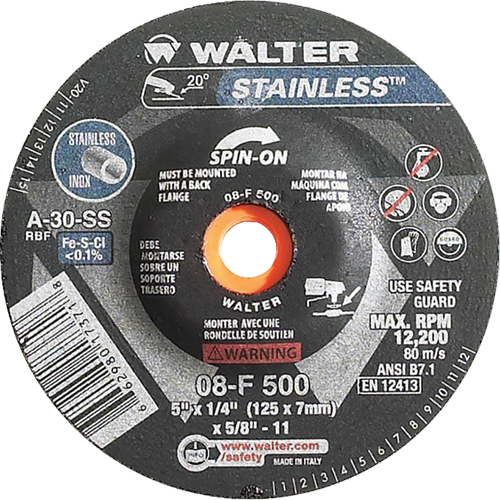 Depressed Centre Grinding Wheels - Stainless Type 27, 5" x 1/4", 5/8"-11 Arbor, Type 27S M & M Nord Ouest Inc