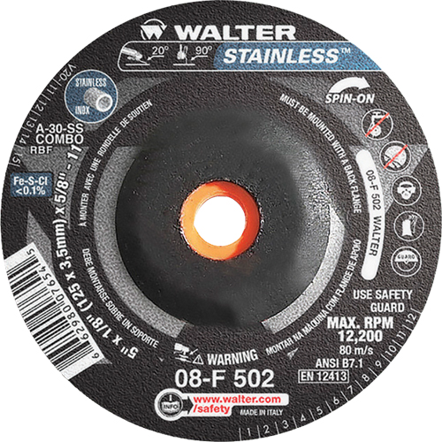 Meules &agrave; moyeu d&eacute;port&eacute; - Acier inoxydable type 27, 5" x 1/8", Arbre de 5/8"-11, Type 27S M & M Nord Ouest Inc