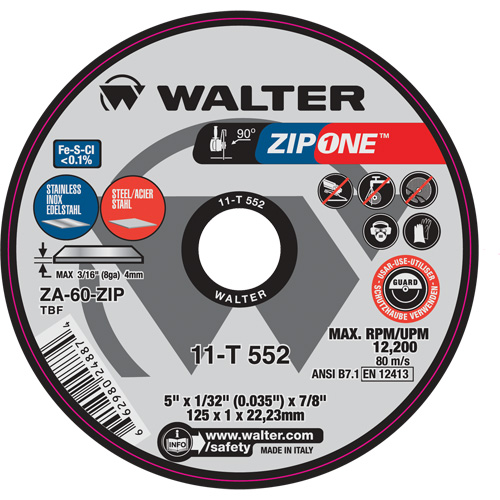 Zip One Cut-Off Wheel, 4-1/2" x 1/32", 7/8" Arbor, Type 1 M & M Nord Ouest Inc
