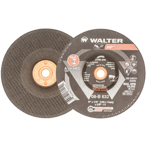 Disque de meulage et tronçonnage HP, 6" x 1/8", Arbre 5/8"-11, Oxyde d'aluminium, Type 27 M & M Nord Ouest Inc
