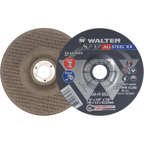 Depressed Centre Grinding Wheels - Allsteel XX, 6" x 1/8", 7/8" Arbor, Type 27, Zirconia Alumina, 10200 RPM M & M Nord Ouest Inc