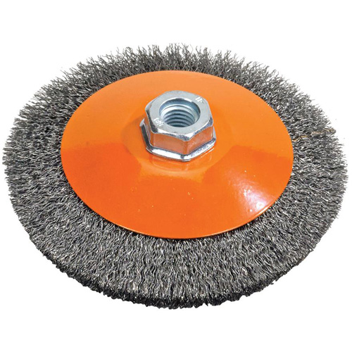 Meule soucoupe &agrave; fils cr&ecirc;p&eacute;s, 6" dia., Fils 0,012", Arbre 5/8"-11 M & M Nord Ouest Inc