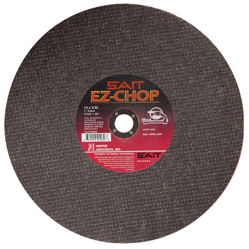 EZ-Chop&reg; Chop Saw Wheel, 14" x 3/32", 1" Arbor, Type 1, Aluminum Oxide, 4400 RPM M & M Nord Ouest Inc