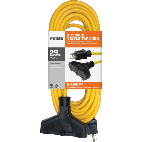 Vinyl Extension Cord, Outdoor, SJTW, 12/3 AWG, 15 A, 3 Outlet(s), 25' M & M Nord Ouest Inc
