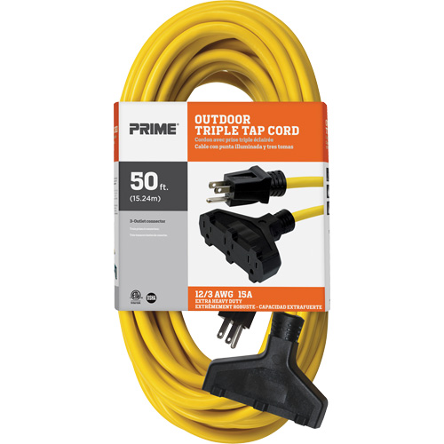 Vinyl Extension Cord, Outdoor, SJTW, 12/3 AWG, 15 A, 3 Outlet(s), 50' M & M Nord Ouest Inc