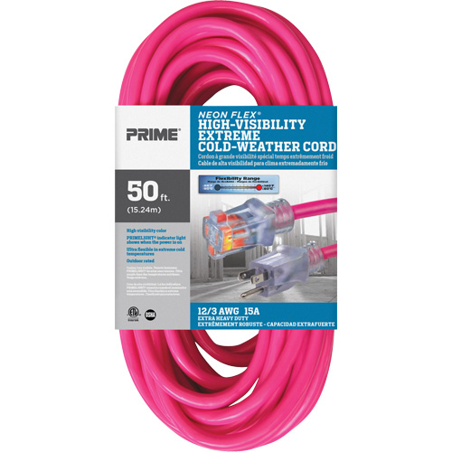 Neon Flex&reg; High Visibility Extension Cord, Outdoor, SJTW, 12/3 AWG, 15 A, 50' M & M Nord Ouest Inc