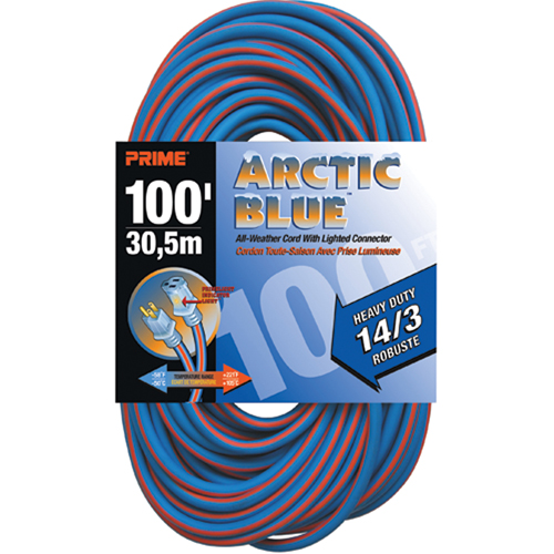 Arctic Blue Extension Cord, All-Weather, SJEOW, 14/3 AWG, 13 A, 100' M & M Nord Ouest Inc