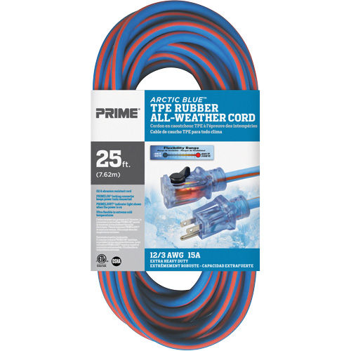 Cordon rallonge verrouillable toute saison en caoutchouc TPE Arctic Blue, Toutes saisons, SJEOW, AWG 12/3, 15 A, 25' M & M Nord Ouest Inc