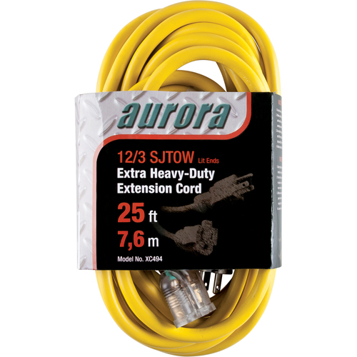 Vinyl Extension Cord with Light Indicator, Outdoor, SJTOW, 12/3 AWG, 15 A, 25' M & M Nord Ouest Inc