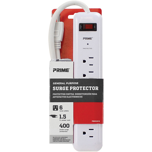 Surge Protector, 6 Outlets, 400 J, 1875 W, 2' Cord M & M Nord Ouest Inc