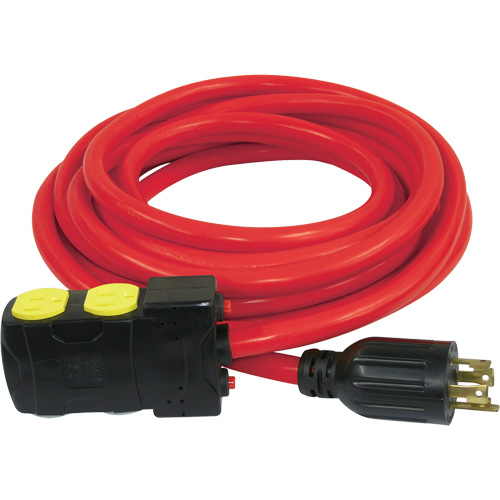 Generator Extension Cord with Resets, SJTW, 10 AWG, 20 A, 4 Outlet(s), 25' M & M Nord Ouest Inc