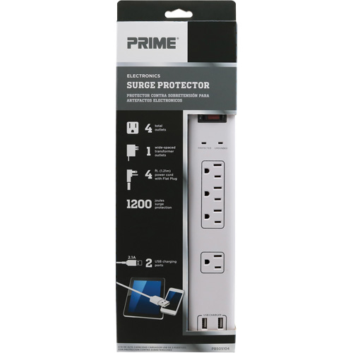 USB Charging Surge Protectors, 4 Outlets, 1200 J, 1875 W, 4' Cord M & M Nord Ouest Inc