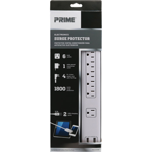 USB Charging Surge Protectors, 6 Outlets, 1800 J, 1875 W, 4' Cord M & M Nord Ouest Inc