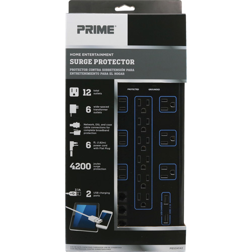USB Charging Surge Protectors, 12 Outlets, 4200 J, 1875 W, 6' Cord M & M Nord Ouest Inc