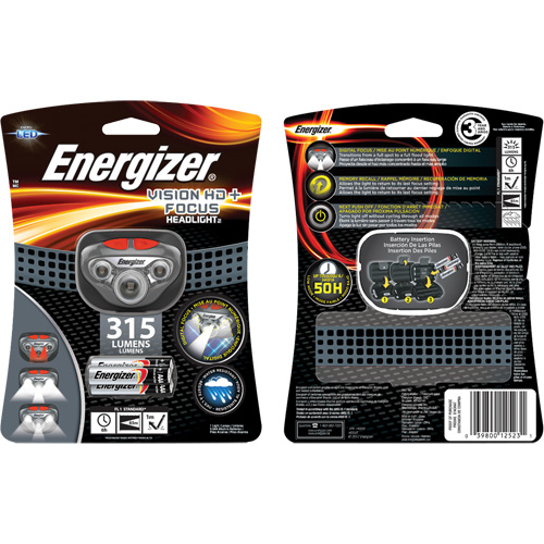 Vision HD+ Focus Headlamp, LED, 315 Lumens, 6 Hrs. Run Time, AAA Batteries M & M Nord Ouest Inc