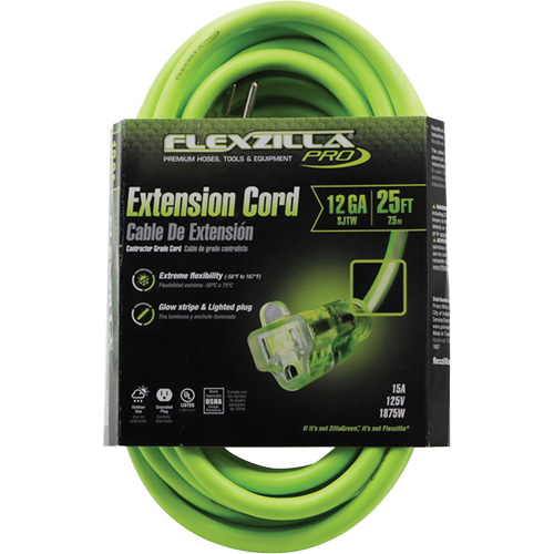 Flexzilla&reg; Pro Industrial Extension Cord, All-Weather, SJTW, 12/3 AWG, 15 A, 25' M & M Nord Ouest Inc