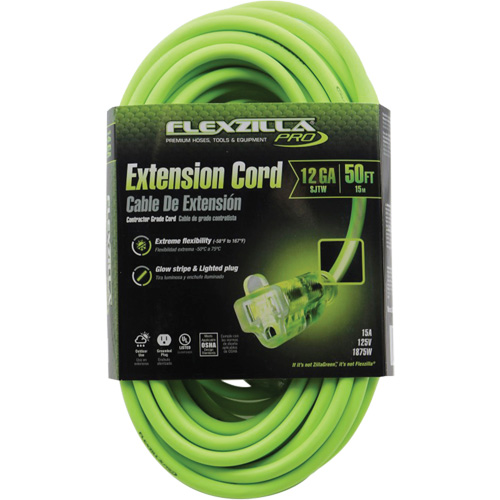 Flexzilla&reg; Pro Industrial Extension Cord, All-Weather, SJTW, 12/3 AWG, 15 A, 50' M & M Nord Ouest Inc