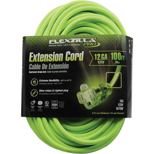 Flexzilla&reg; Pro Industrial Extension Cord, All-Weather, SJTW, 12/3 AWG, 15 A, 100' M & M Nord Ouest Inc