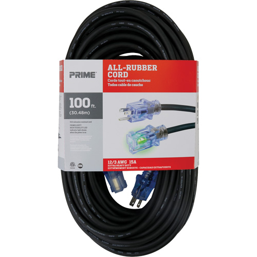 All-Rubber Extension Cord, Outdoor, SJOOW, 12/3 AWG, 15 A, 100' M & M Nord Ouest Inc