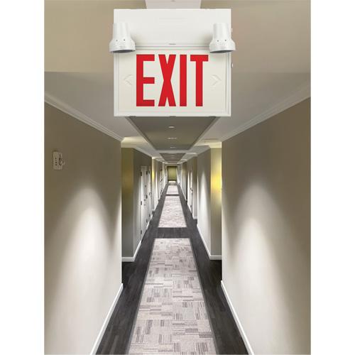 Enseigne de sortie avec &eacute;clairage de s&eacute;curit&eacute;, DEL, &agrave; piles/&agrave; raccordement fixe, 12-1/10" lo x 11" la, Anglais M & M Nord Ouest Inc