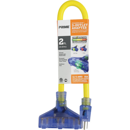 Adapter with Visual Amperage Detection, Outdoor, 12/3 AWG, 15 A, 3 Outlet(s), 2' M & M Nord Ouest Inc