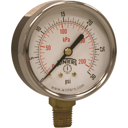 Economy Pressure Gauge, 2-1/2" , 0 - 30 psi, Bottom Mount, Analogue M & M Nord Ouest Inc
