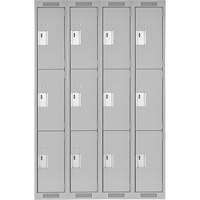 Clean Line Lockers, 3 -tier, Bank of 4, 48" x 18" x 72", Steel, Grey, Rivet (Assembled) M & M Nord Ouest Inc