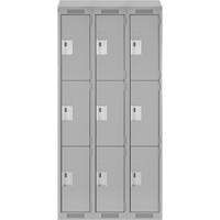 Clean Line Lockers, 3 -tier, Bank of 3, 36" x 18" x 78", Steel, Grey, Rivet (Assembled) M & M Nord Ouest Inc