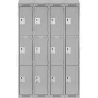 Clean Line Lockers, 3 -tier, Bank of 4, 48" x 18" x 78", Steel, Grey, Rivet (Assembled) M & M Nord Ouest Inc