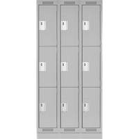 Clean Line Lockers, 3 -tier, Bank of 3, 36" x 18" x 76", Steel, Grey, Rivet (Assembled) M & M Nord Ouest Inc