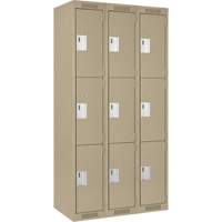 Clean Line Lockers, 3 -tier, Bank of 3, 36" x 18" x 72", Steel, Beige, Rivet (Assembled) M & M Nord Ouest Inc