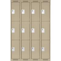 Clean Line Lockers, 3 -tier, Bank of 4, 48" x 18" x 72", Steel, Beige, Rivet (Assembled) M & M Nord Ouest Inc
