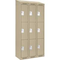 Clean Line Lockers, 3 -tier, Bank of 3, 36" x 18" x 78", Steel, Beige, Rivet (Assembled) M & M Nord Ouest Inc