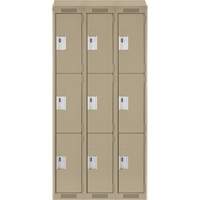 Clean Line Lockers, 3 -tier, Bank of 3, 36" x 18" x 78", Steel, Beige, Rivet (Assembled) M & M Nord Ouest Inc