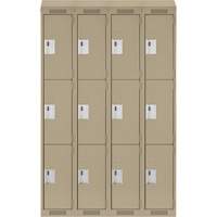 Clean Line Lockers, 3 -tier, Bank of 4, 48" x 18" x 78", Steel, Beige, Rivet (Assembled) M & M Nord Ouest Inc