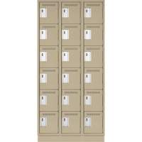 Clean Line Lockerette, 6 -tier, Bank of 3, 36" x 18" x 76", Steel, Beige, Rivet (Assembled) M & M Nord Ouest Inc
