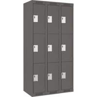 Clean Line Lockers, 3 -tier, Bank of 3, 36" x 18" x 72", Steel, Charcoal, Rivet (Assembled) M & M Nord Ouest Inc