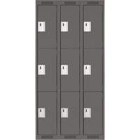 Clean Line Lockers, 3 -tier, Bank of 3, 36" x 18" x 72", Steel, Charcoal, Rivet (Assembled) M & M Nord Ouest Inc