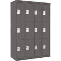 Clean Line Lockers, 3 -tier, Bank of 4, 48" x 18" x 72", Steel, Charcoal, Rivet (Assembled) M & M Nord Ouest Inc
