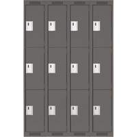 Clean Line Lockers, 3 -tier, Bank of 4, 48" x 18" x 72", Steel, Charcoal, Rivet (Assembled) M & M Nord Ouest Inc