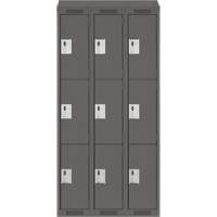 Clean Line Lockers, 3 -tier, Bank of 3, 36" x 18" x 78", Steel, Charcoal, Rivet (Assembled) M & M Nord Ouest Inc