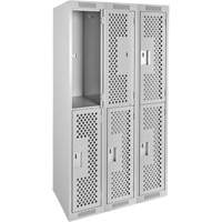 Clean Line Lockers, 2 -tier, Bank of 3, 36" x 12" x 72", Steel, Grey, Rivet (Assembled), Perforated M & M Nord Ouest Inc