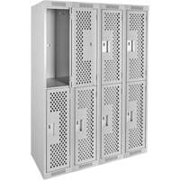 Clean Line Lockers, 2 -tier, Bank of 4, 48" x 12" x 72", Steel, Grey, Rivet (Assembled), Perforated M & M Nord Ouest Inc