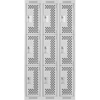 Clean Line Lockers, 3 -tier, Bank of 3, 36" x 12" x 72", Steel, Grey, Rivet (Assembled), Perforated M & M Nord Ouest Inc