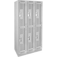 Clean Line Lockers, 2 -tier, Bank of 3, 36" x 18" x 76", Steel, Grey, Rivet (Assembled), Perforated M & M Nord Ouest Inc