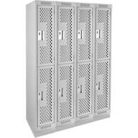 Clean Line Lockers, 2 -tier, Bank of 4, 48" x 18" x 76", Steel, Grey, Rivet (Assembled), Perforated M & M Nord Ouest Inc